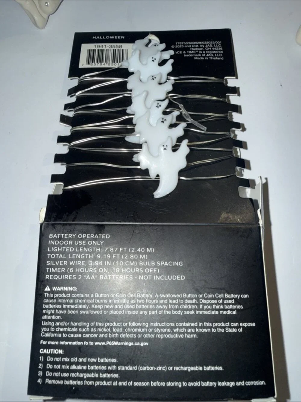 Lot of 2 Halloween Decor Hanging Skeleton & Ghosts Boo Mini LED String Lights